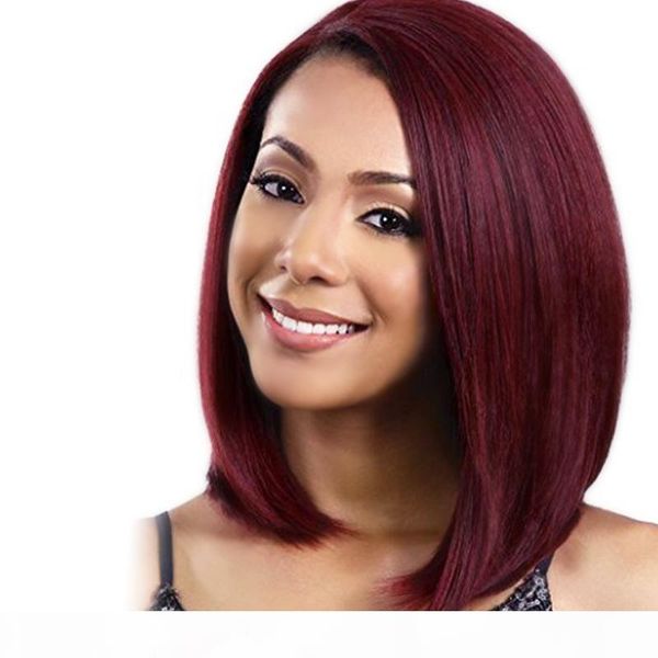 

fantastic nice burgundy short straight bob synthetic slanted bangs hair wigs for black women straight hair wig