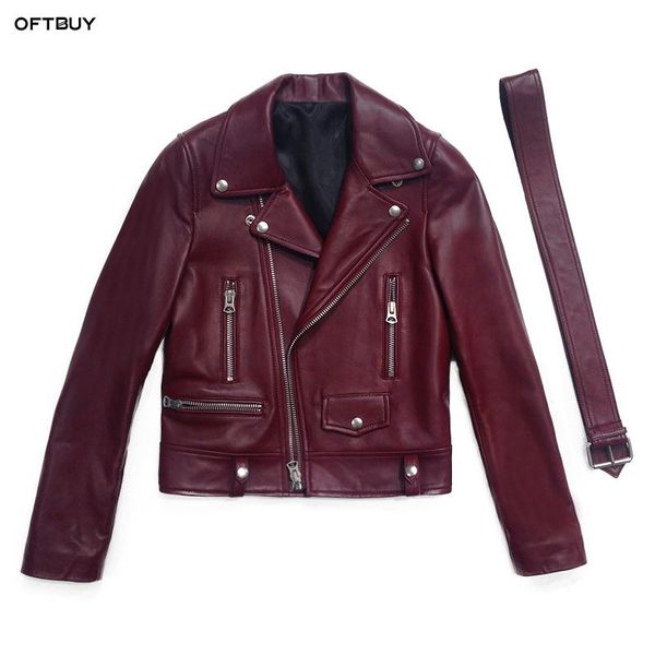 

oftbuy 2020 spring autumn genuine leather jacket women real sheepskin leather short coat classic black motorcycle bomber jacket, Black;brown