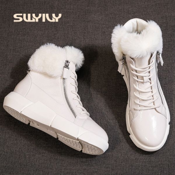 

swyivy winter women snow ankle boots waterproof new ins light female cotton shoes platform fashion fur snow ankle boots y200115, Black