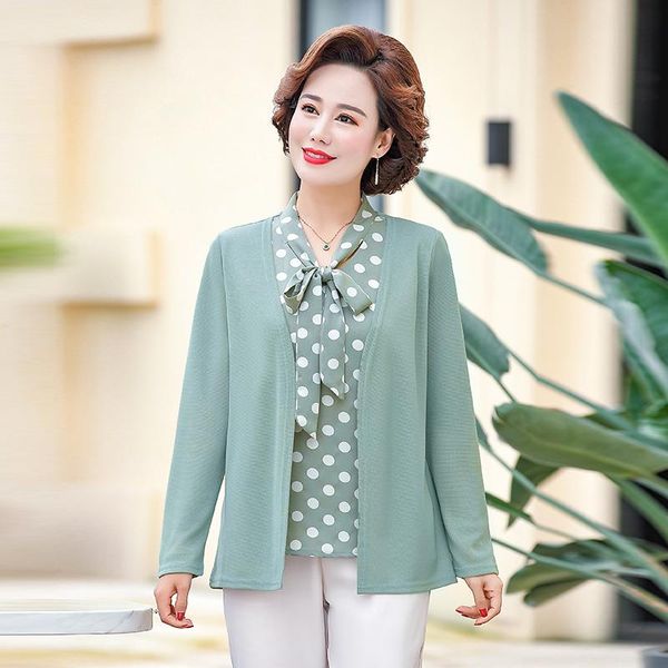 

women's t-shirt fake two pieces women long sleeve t-shirts fashion mother clothing plus size 5xl spring fall pullover dot print tee, White