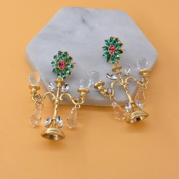 

baroque crystal chandelier fashion vintage earrings exaggerated ear ornaments retro long drop, Silver