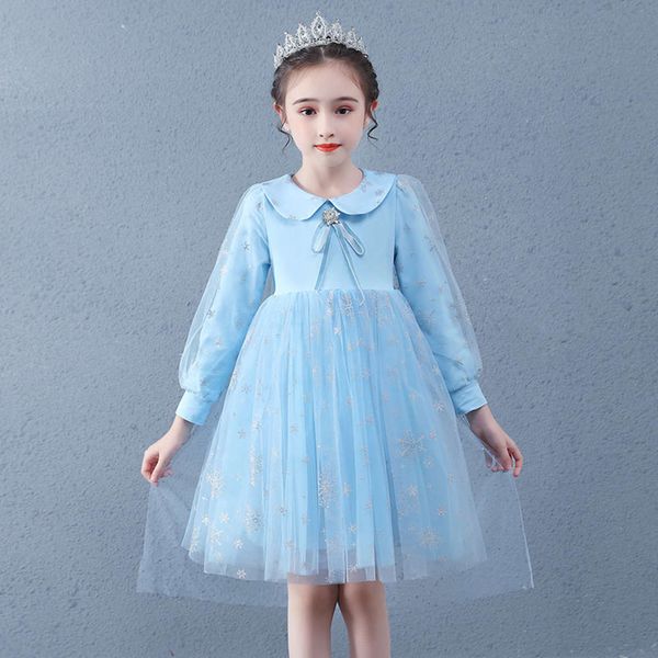 

autumn 2020 new girls' baby collar drs ice snow 2 princs skirt, Red;yellow
