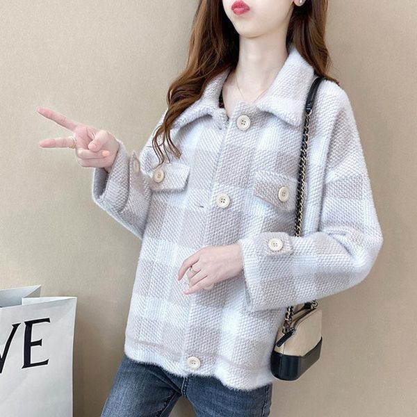 

autumn spring plaid woman coats long sleeve casual ladies jacket with buttons and pockets stand collar female for outwear, Black;brown