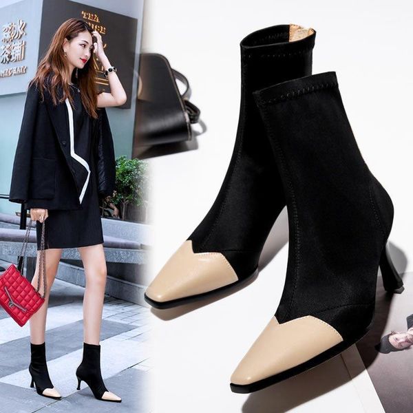 

fashionable short boots for women 2020 autumn and winter new versatile thin and thin boots with high heels short x1691, Black