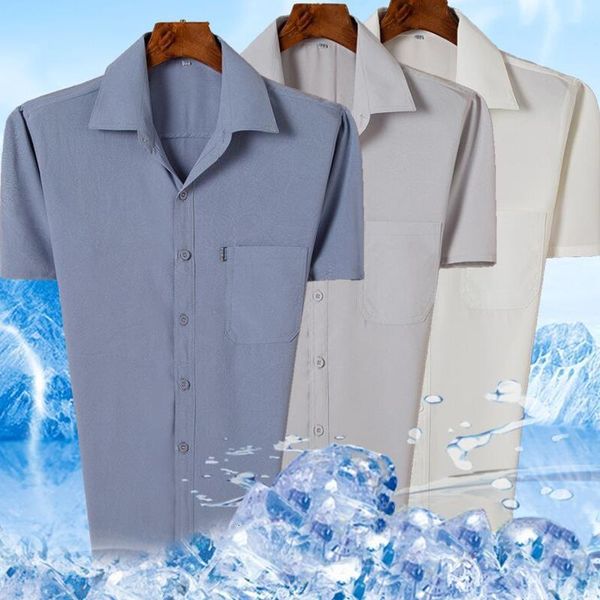 

middle aged old mens shirts father short sleeved shirt summer style business casual silk shirt men shirts slim fit, White;black