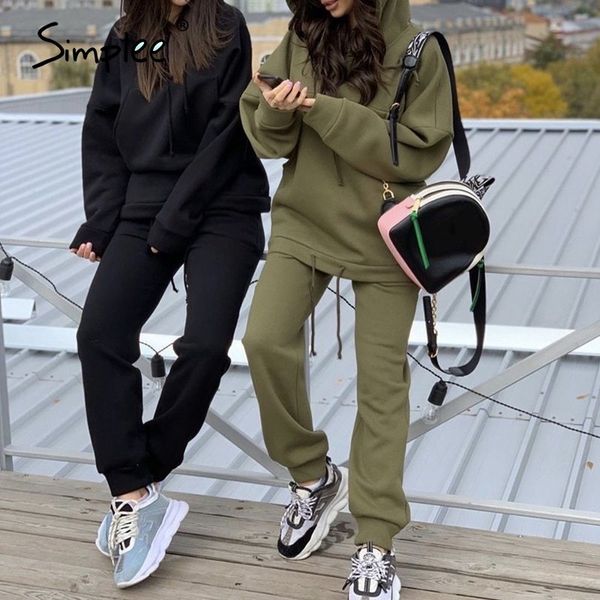 

simplee fashion hooded sweatshirt set long sleeve thick sport suit loose casual suit autumn winter women's two piece set 2020 q1217, Black;white