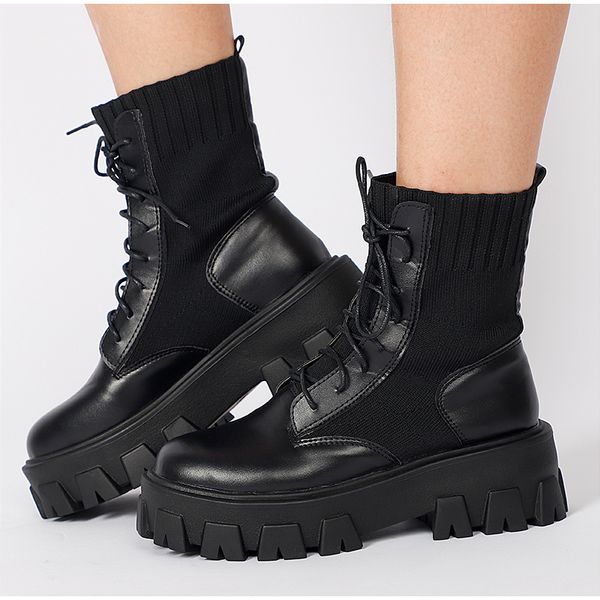 

women army boots ladies motorcycle boots black sock shoes ankle boots female platform non slip waterproof fashion autumn w