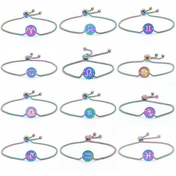 

new fashion 12 constellation stainless steel jewelry charm adjustable chain zodiac bracelet trendy friendship bracelet for women, Golden;silver