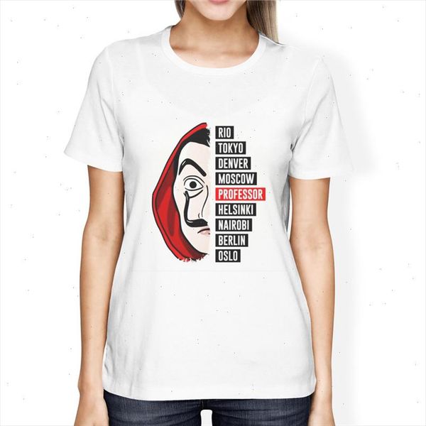 

women casual funny tshirt la casa de papel tshirt money heist tees tv series t shirt round neck tee, White