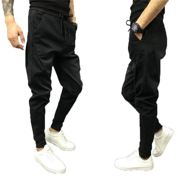 

male low drop crotch denim harem pants hip hop sportswear joggers pants plus size drawstring hanging crotch trousres fsh271, Blue