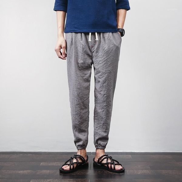 

cotton and linen trousers men loose thin linen harem pencil pants youth male casual drawstring jogger pants plus size 5xl1, Black