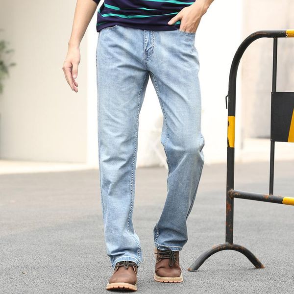 

men's jeans summer oversized loose trousers, breathable fashion denim light blue stretch