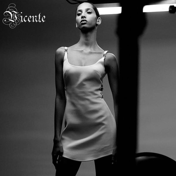 

vc all 2020 new trendy white mini dress buckle design side hollow out celebrtiy party bandage slip dress1, Black;gray