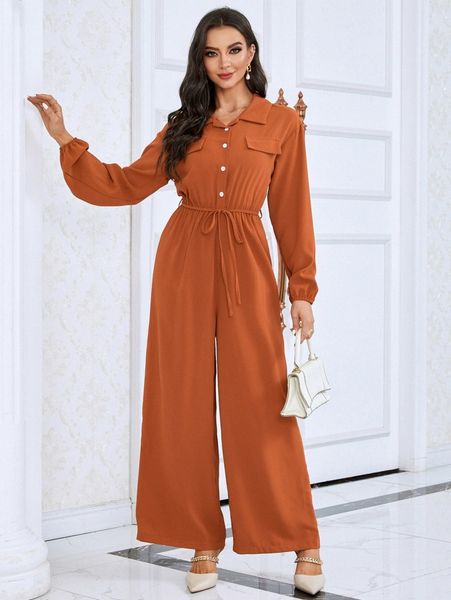 

lantern sleeve flap detail belted shirt jumpsuit o2dy#, White