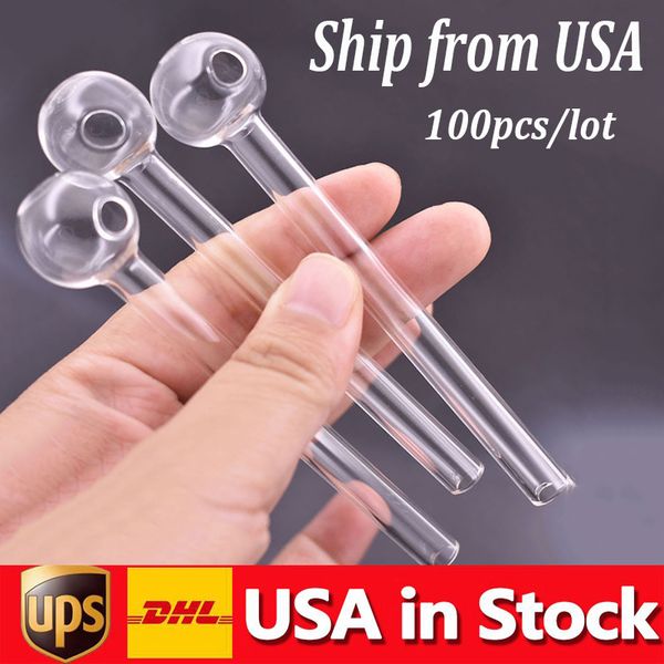 Armazém local Pyrex vidro de vidro queimador de óleo tubulação 4inch lengh putible tubos de água tubos de água Adaptador de mão para Dab Rig Bong 100 pcs / lote