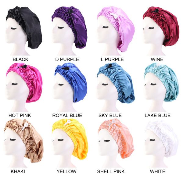 

new styling satin hair cap for sleeping night buckle bonnet female shower turban women's adjustable elastic hairdressing hat, Blue;gray