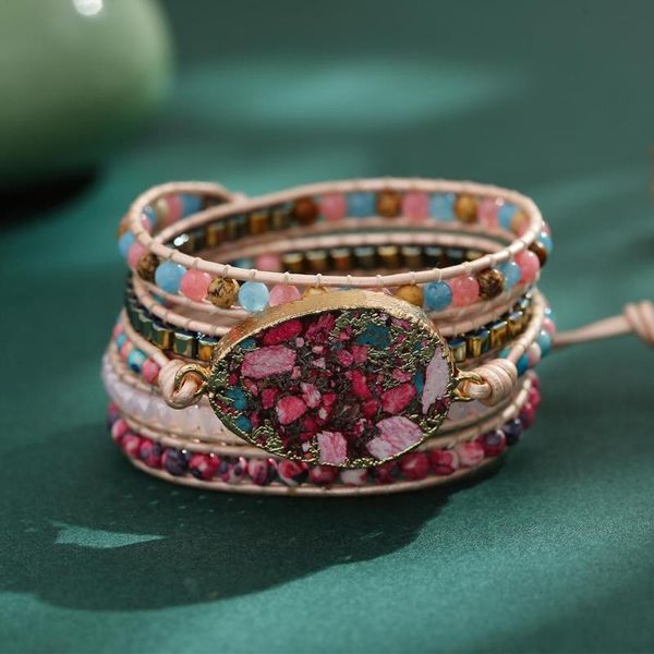 

boho handmade stone crystal bead wrap bracelet women handwoven beaded crystal bracelet jewelry for gift, Golden;silver