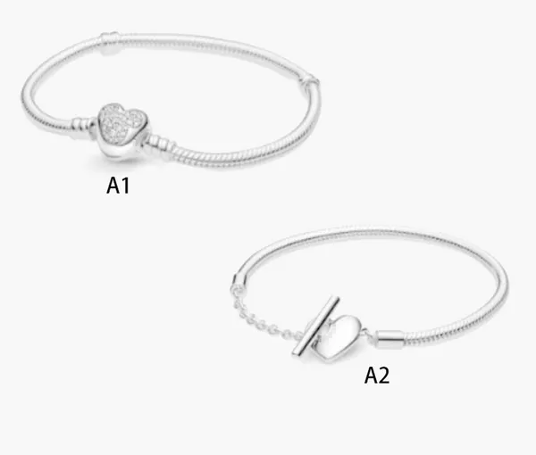 Güzel Takı Otantik 925 Ayar Gümüş Boncuk Fit Pandora Charm Bilezikler Yeni Button T-Şekilli Zincir Toka Yılan Kemik Güvenlik Zinciri Kolye DIY Boncuk
