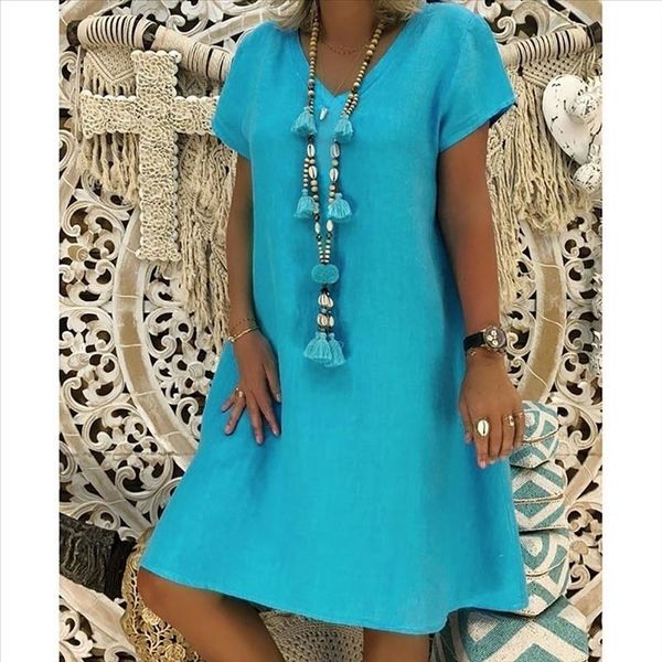 

women dress summer plus size cotton linen dresses loose vintage solid boho dress feminino vestidos casual big size sundress 2020, Black;gray