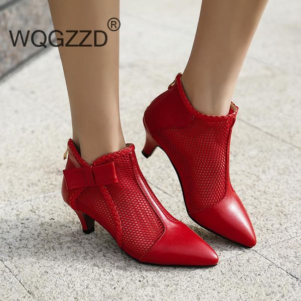 

luxury spring summer women genuine leather elegant boots mesh breathable women ankle boots big size 35-42, Black