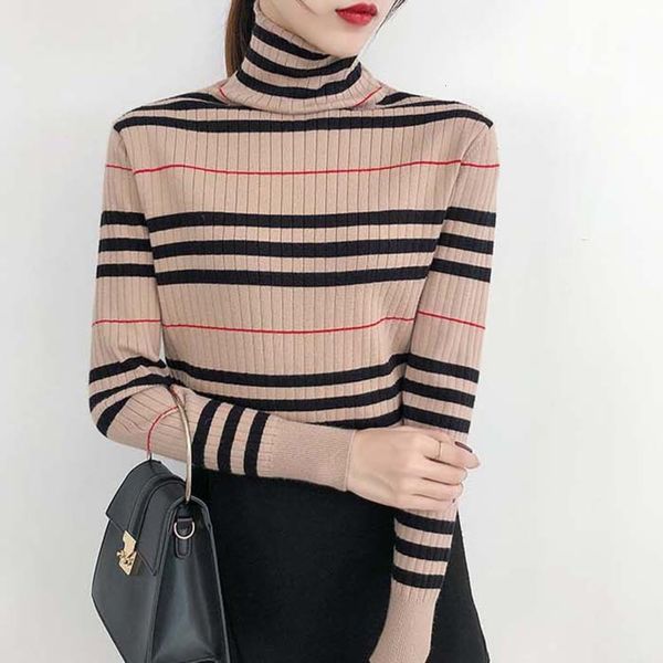 

fall / winter 2020 super fire stripe sweater women's undergarment new color matching with high neck knitwear long sleeve, White