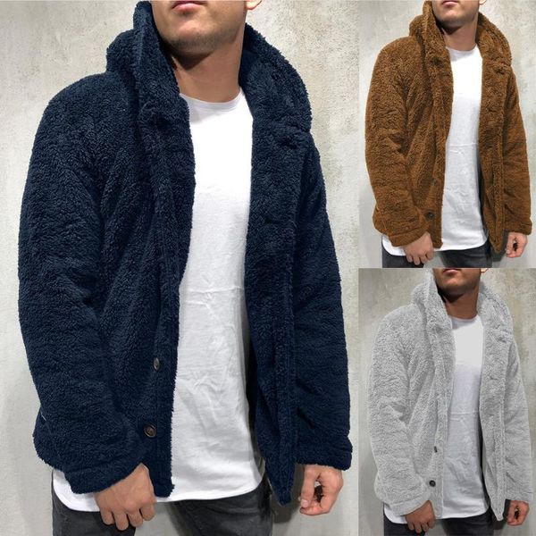 

men's autumn winter solid color cardigan casual blouse fleece coat, Black;brown