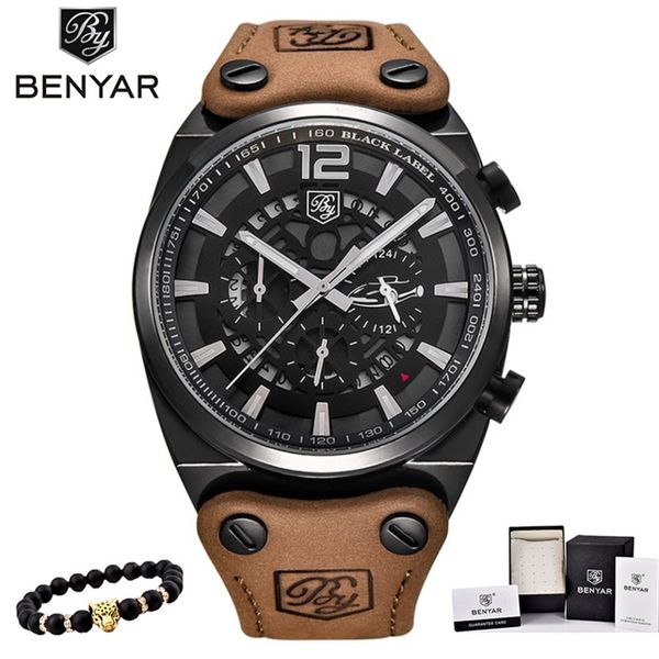 

benyar mens watches military army chronograph watch brand luxury sports casual waterproof male watch quartz man wristwatch xfcs 201211, Slivery;brown