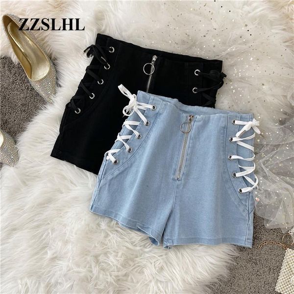 

women's shorts summer 2021 korean women slim belt tie denim high waist joker basic for womens, White;black