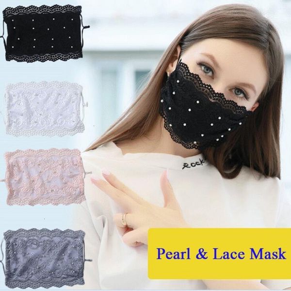 

7nhapearl designer lace fashion adjustable masks loop anti-dust washable face reusable ice silk mask for adults 4 colorsoutletc7eo