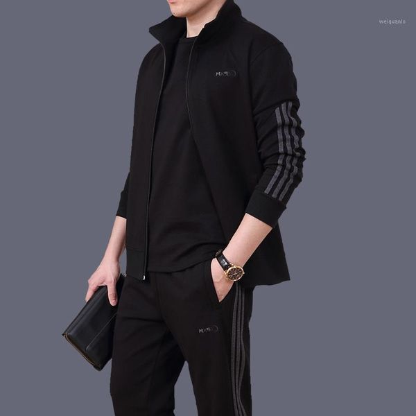 

boutique middle-aged and old sport suit male qiu dong season three-piece plus velvet dad put code middle-aged men's sportswear1, Gray