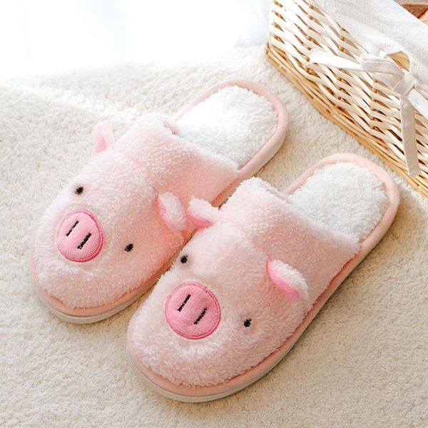 

women winter slippers velvet snow female indoor home shoes casual ladies soft comfort furry pig design plush footwears couples, Black