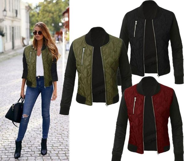 

women's jackets hirigin bomber jacket ladies 100% cotton zip up biker quilted coat plus size, Black;brown