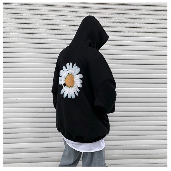 

mens hoodies fleece thick sweatshirts male autumn korean oversized streetwear print flower spring casual hooded kg-651, Black
