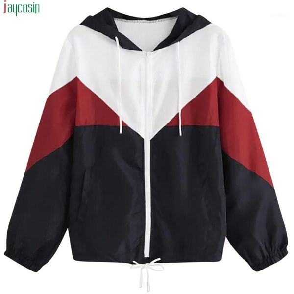 

jaycosin basic jacket women 2019 autumn long sleeve thin skin suits hooded zip stitching cropped coat women coat female casual1, Black;brown