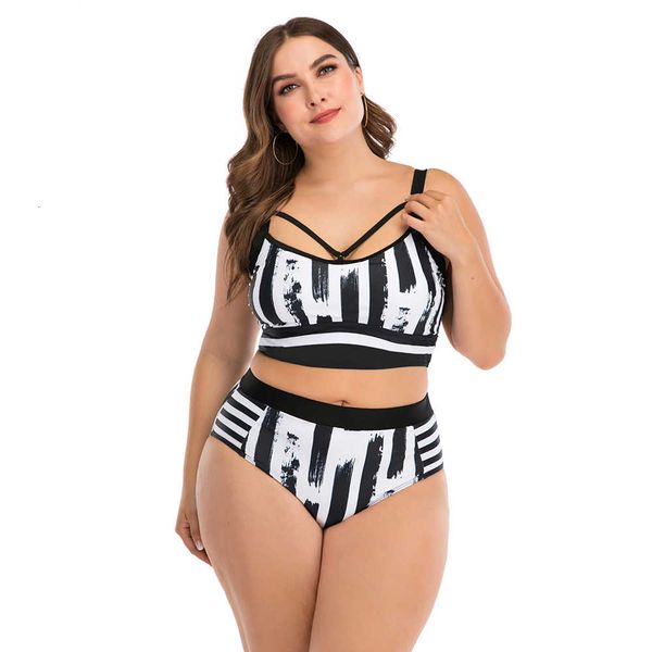 

2020 plus size swimwear women swimsuit print high waist bikinis bathing suit two piece bikini set vintage retro beach wear 4xl, Black
