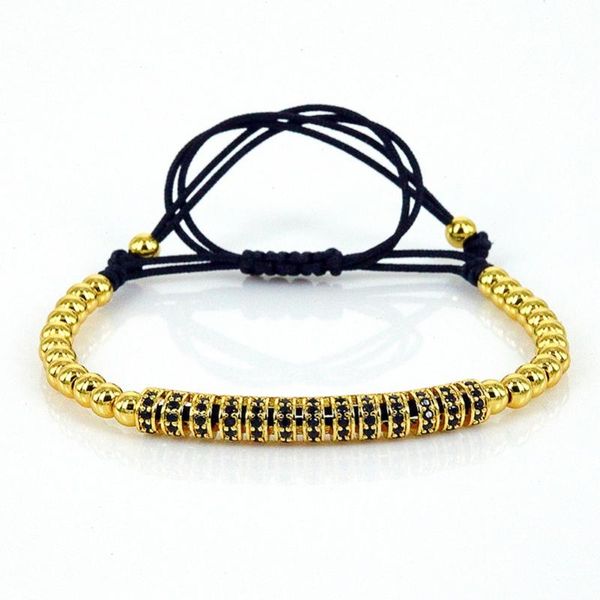 

anil arjandas men bracelets 24k rose beads micro pave black cz beads braiding macrame women bracelet pulseira feminina, Golden;silver
