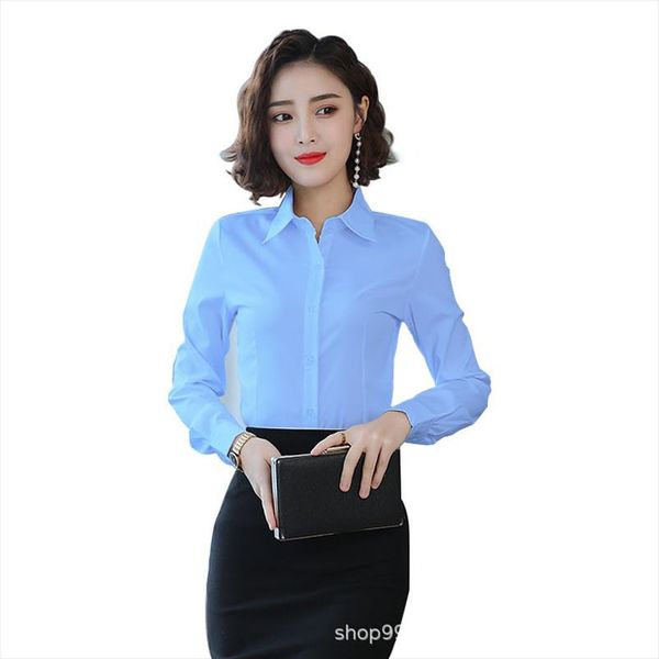 

elegant women chiffon office blouses spring long sleeve lapel slim blue shirts work women fashion casual ladies plus size, White