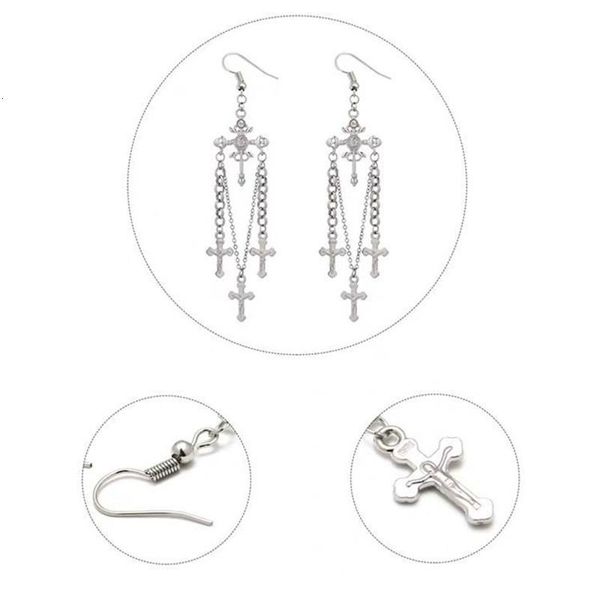 

punk goth metal retro cross многослойная цепь длинные кулонные серьги accesorios mujer для женщин egirl halloween ювелирные изделия jlliaw, Black;white