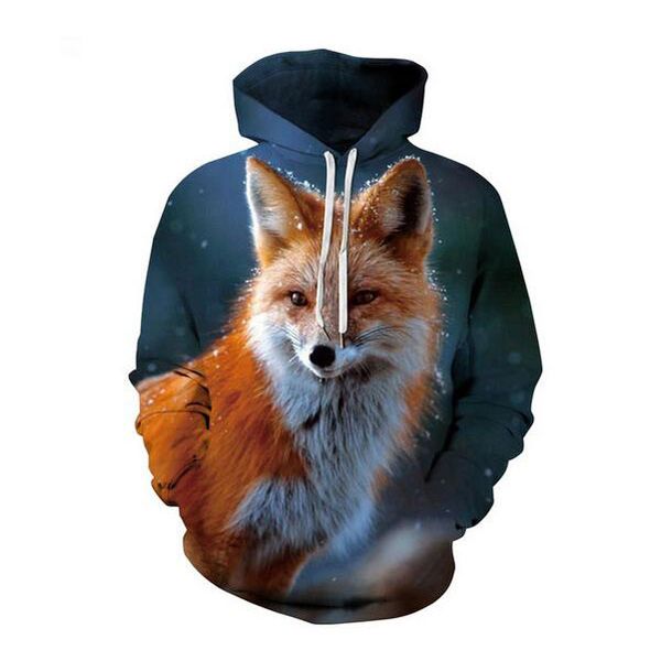 

men women sweatshirts 3d fox hoodies fashion pullover fall autumn tracksuits harajuku casual animal hip hop hoodie, Black