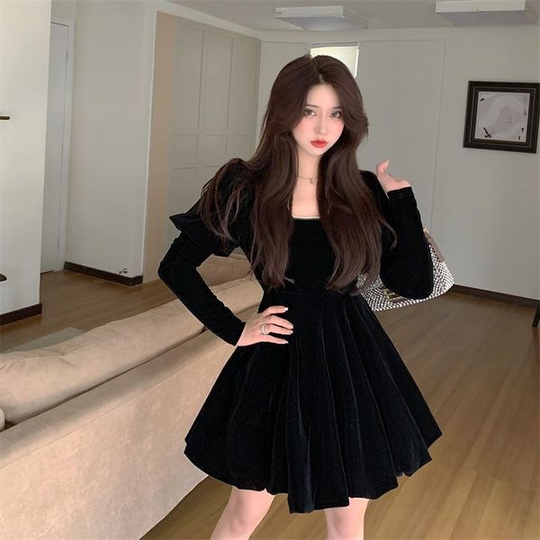 

casual dresses coigarsam office lady full sleeve women dress spring vintage high waist square collar black 8169, Black;gray