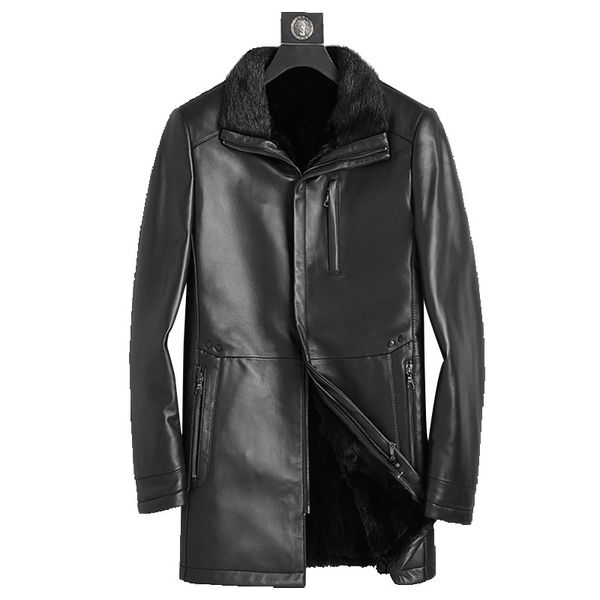 

black genuine leather coat fashion jackets mens winter warm casual snow jackets real mink fur coats windbreaker waterproof plus size