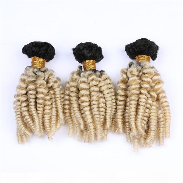 

blonde ombre virgin brazilian aunty funmi human hair weave bundles 3pcs lot romance curls #1b 613 dark root ombre human hair wefts 10-30&quo, Black