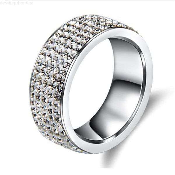 

crystal rows 316l stainless steel diamond jrl 5 gold finger couple ring for women men wedding rings jewelry k3403, Golden;silver