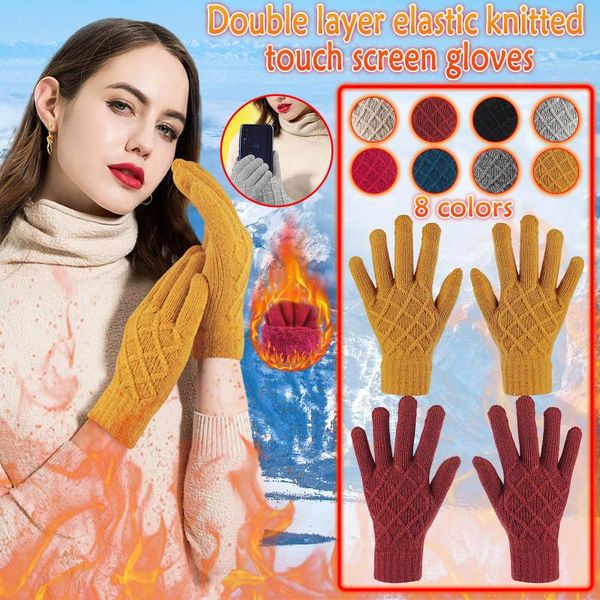 

five fingers gloves solid mittens women' winter for men pineapple flower warm touchscreen cold-proof knitted glovesfull finger, Blue;gray