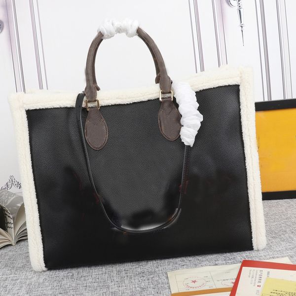 

tote bag large capacity package shopping bag genuine leather wool handbag purse old flower teddy shoulder bags handle luggage