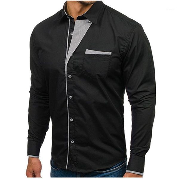 

men's autumn casual slim fit solid long sleeves dress shirt blouse chemise homme moda hombre 2020 male clothes white black1, White;black