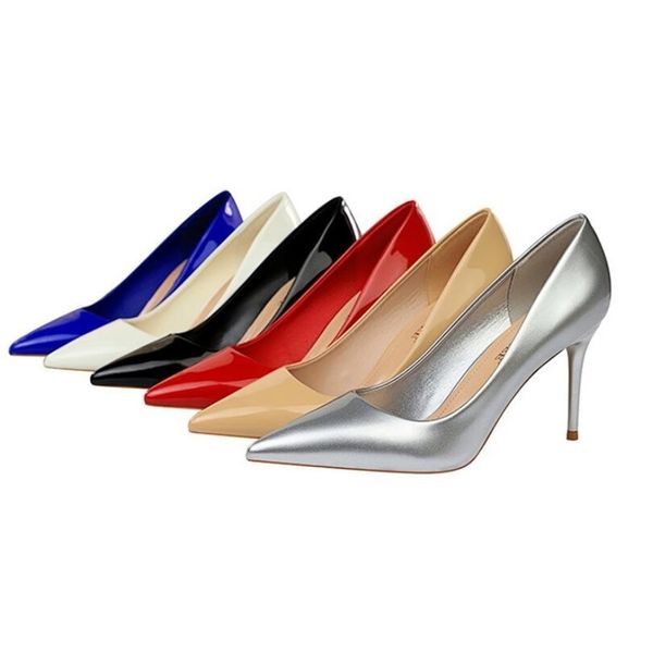 

2020 women mode thin high heels bombs pointed toe home scarpin wedding party leather grill shoes 9236 8bb4, Black