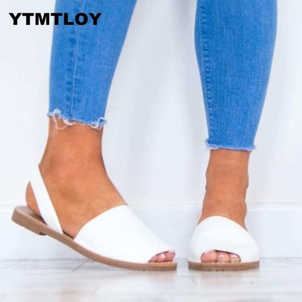 

women sandals plus size 35-43 flat shoes woman ankle strap summer for beach chaussures femme casual white sandals gladiator y200405, Black