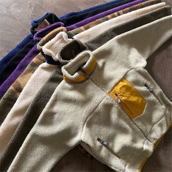 

classic outdoor activities men's and women's patchwork contrast color zipper fleece oversize warm jacket 7 colors size s-xl, Black;brown