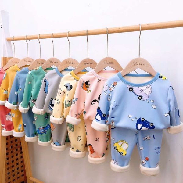 

underwear with plush and warm thickened winter children's household cloth pajamas suit, Blue;red